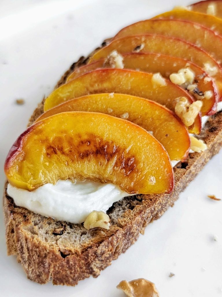 Peaches and Cream Walnut Toast is a healthy, easy and delicious breakfast. Caramelized peaches, Greek yogurt and protein powder ‘cream’ on sourdough walnut bread - a real wild treat!