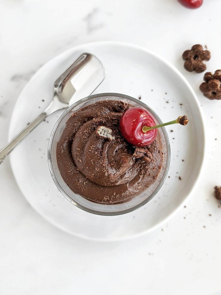 Protein Avocado Mousse is a healthy snack or dessert high in protein, fiber and healthy fats! Chocolate avocado protein pudding is low carb, keto, sugar, gluten free and Vegan too.