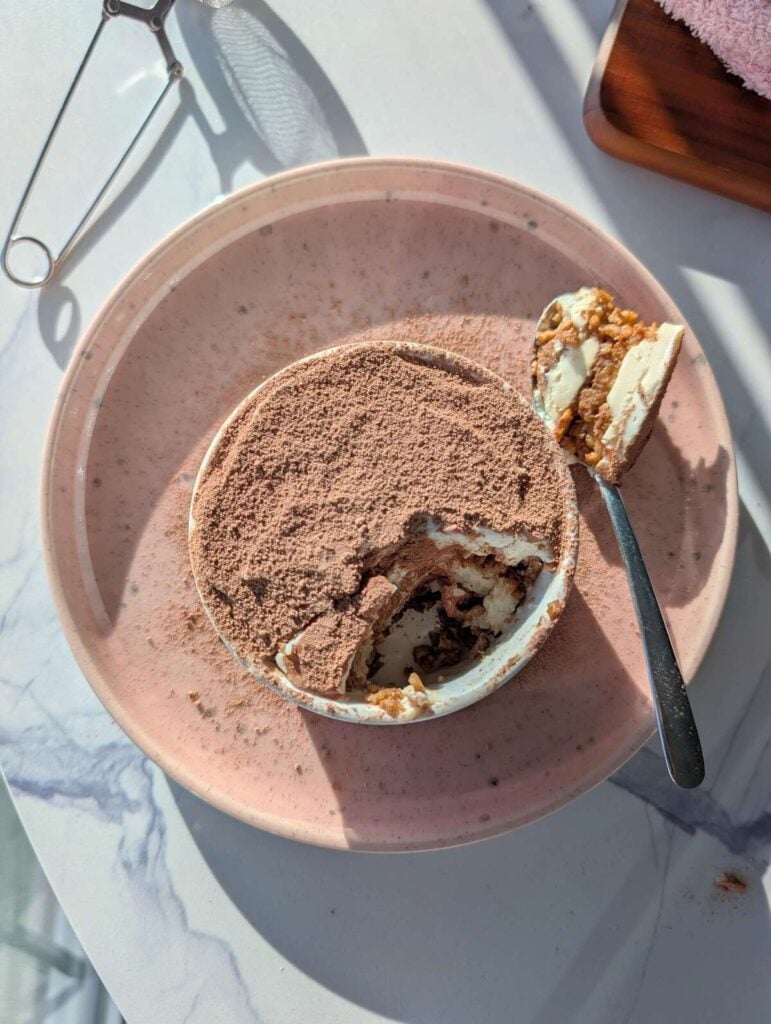 Rice Cake Tiramisu is an easy twist on the classic Italian dessert. It’s made with rice cakes instead of ladyfingers, and protein powder instead of sugar, but just as creamy and delicious.