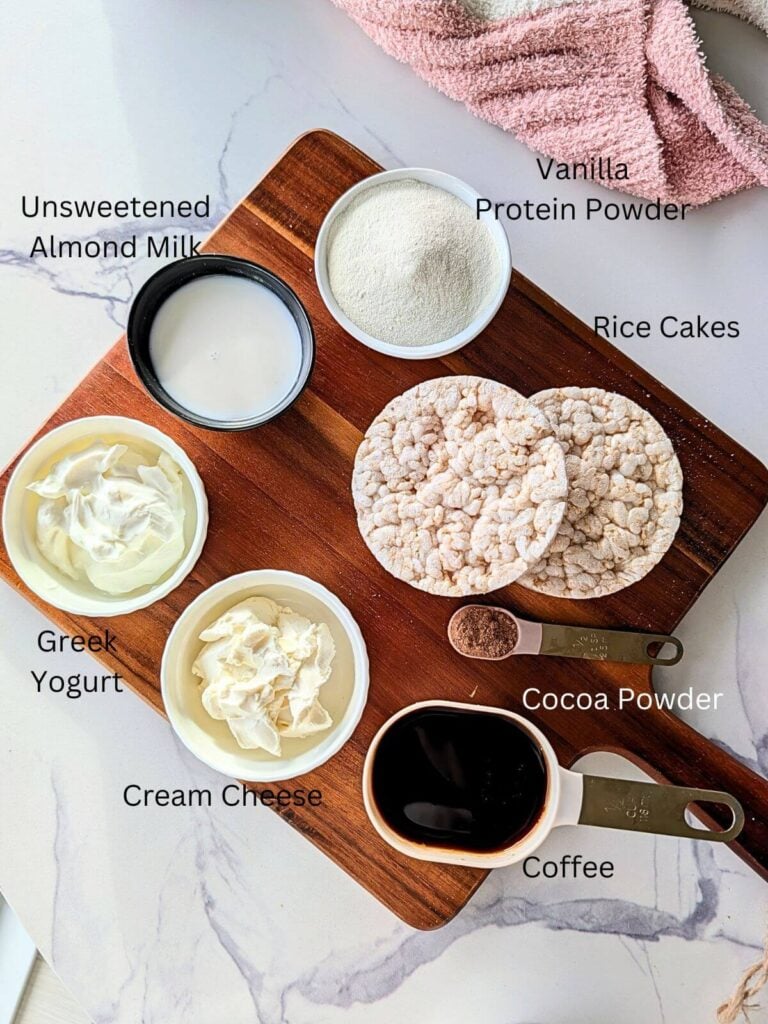 Rice Cake Tiramisu Ingredients - It’s made with rice cakes instead of ladyfingers, and protein powder instead of sugar, but just as creamy and delicious.