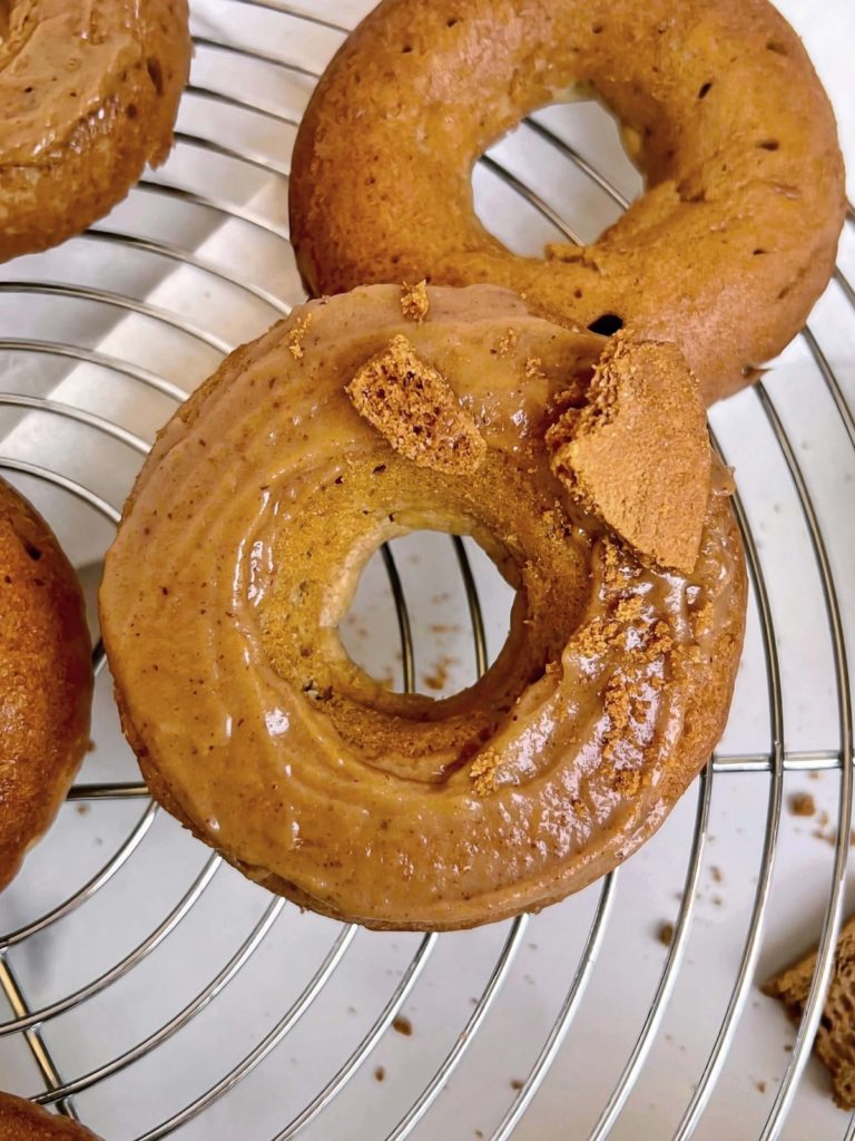 Biscoff Protein Donuts with Biscoff protein glaze - your new cheeky healthy afternoon nibble! Cookie butter protein donuts are sweetened with protein powder, and have no sugar, but triple biscoff!