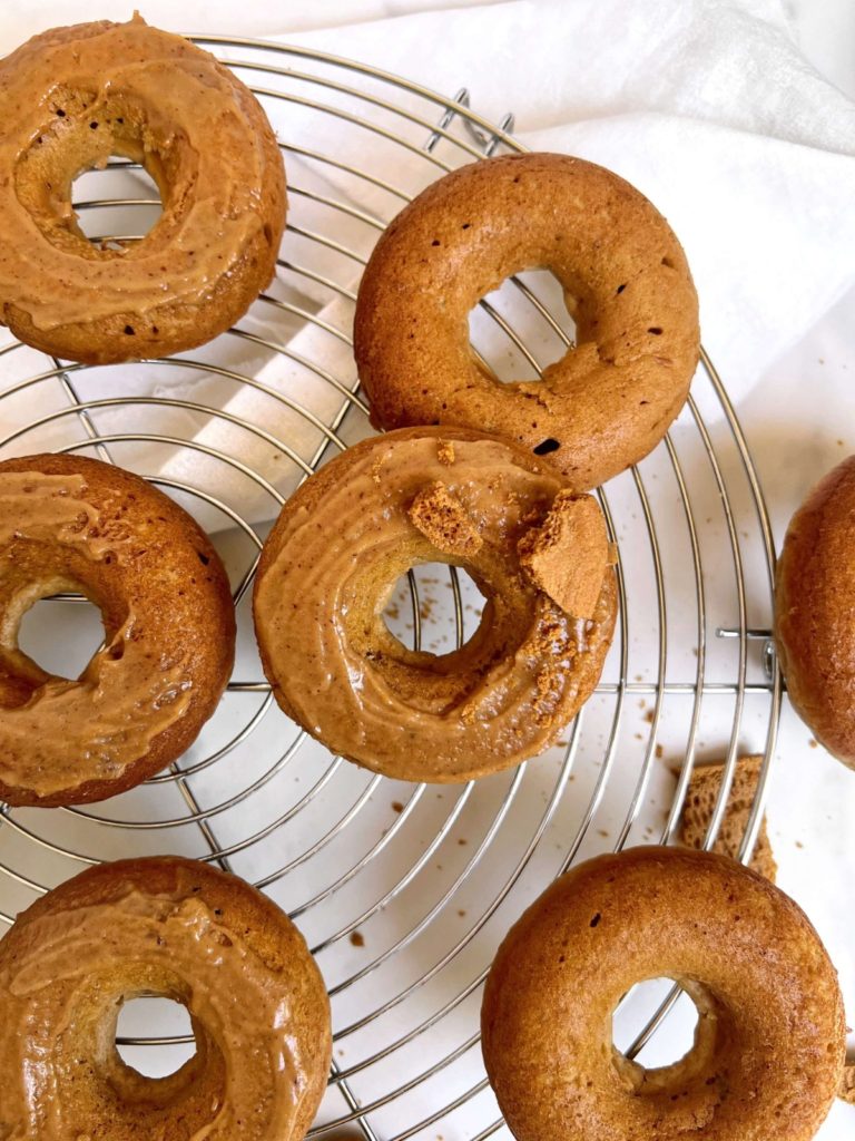 Biscoff Protein Donuts with Biscoff protein glaze - your new cheeky healthy afternoon nibble! Cookie butter protein donuts are sweetened with protein powder, and have no sugar, but triple biscoff!