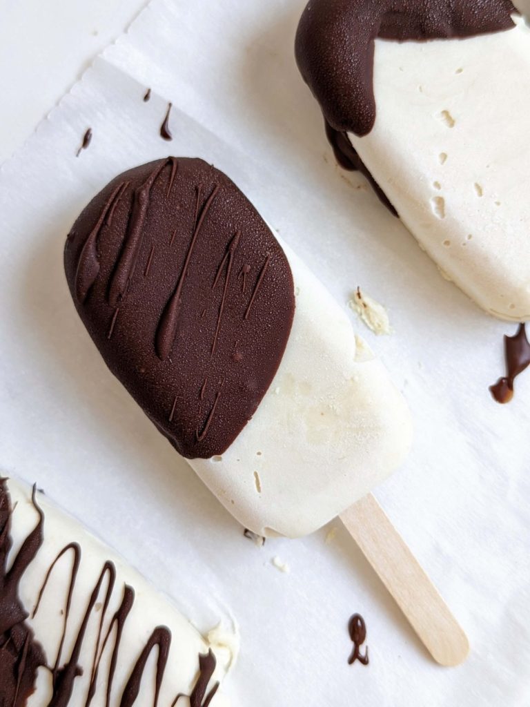 The best Protein Ice Cream Pops made with just 4 ingredients! These high protein popsicles use protein powder and greek yogurt and great for a healthy summer treat.