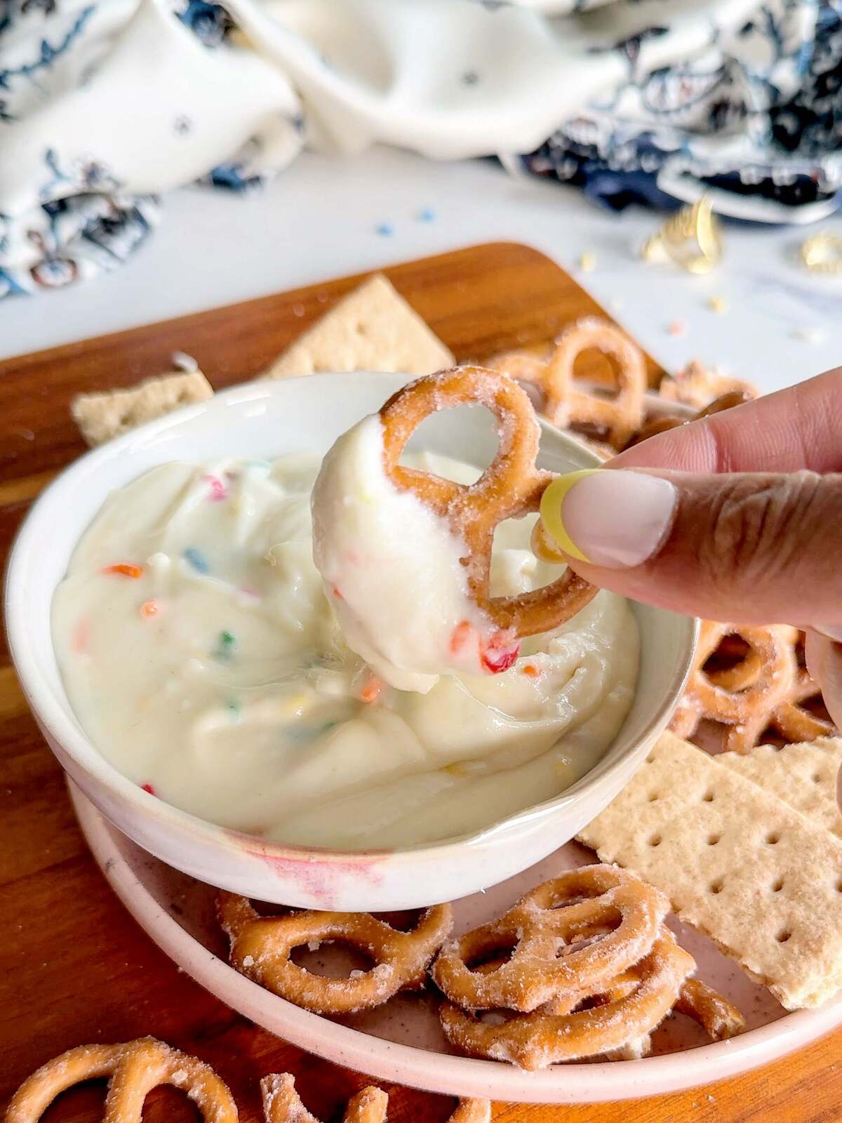 This high protein funfetti dip is perfect as a dunkaroo dip