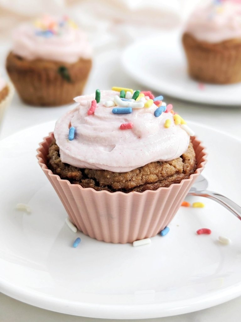 Funfetti Protein Cupcakes will make every day a party! A high protein, low fat birthday cake protein cupcake filled with sprinkles on the inside too.