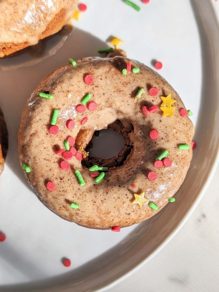 The softest, fluffiest and healthiest Gingerbread Protein Donuts you will ever have! Low fat, low calorie and high protein gingerbread doughnuts with the warm spices and molasses, but no guilt!