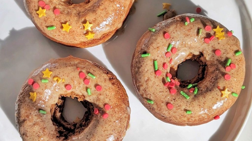 The softest, fluffiest and healthiest Gingerbread Protein Donuts you will ever have! Low fat, low calorie and high protein gingerbread doughnuts with the warm spices and molasses, but no guilt!