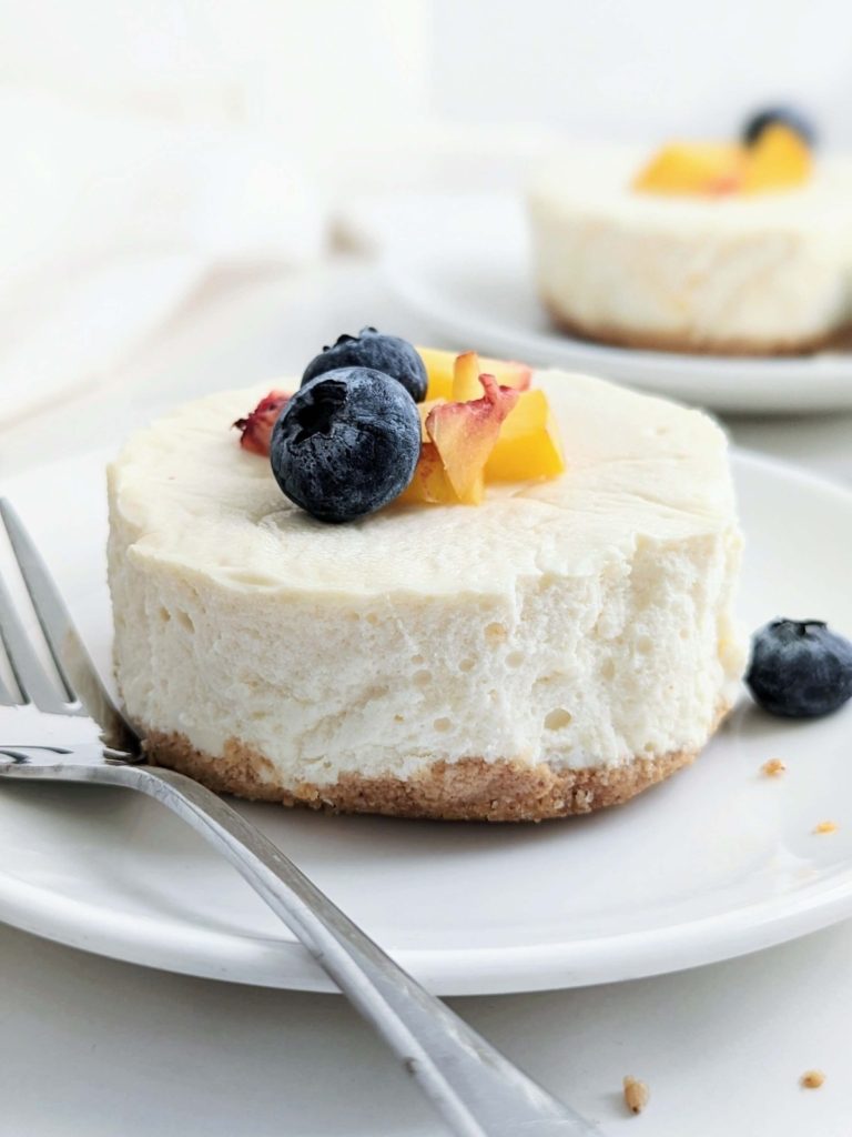 Creamy Single Serving Protein Cheesecake will elevate your dessert game! Easy, healthy, low sugar and high protein single serving cheesecake - it’s all you need.