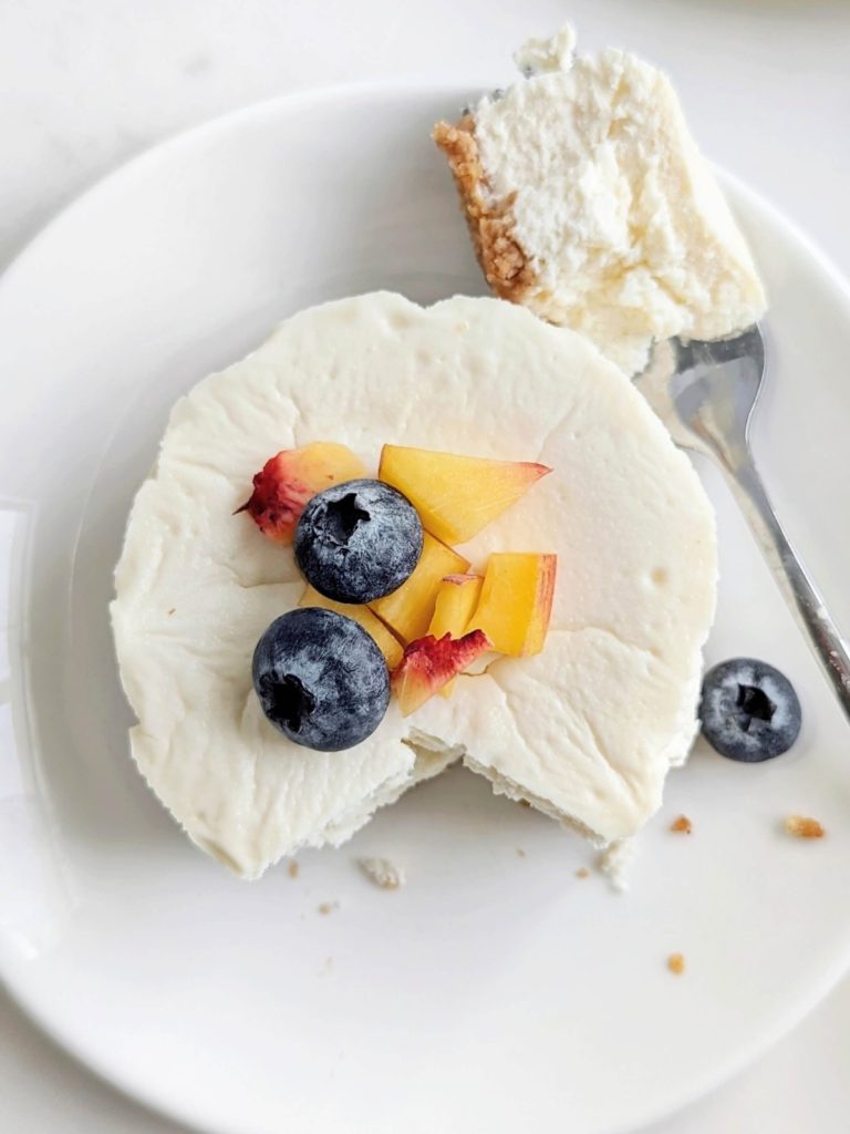 Creamy Single Serving Protein Cheesecake will elevate your dessert game! Easy, healthy, low sugar and high protein single serving cheesecake - it’s all you need.