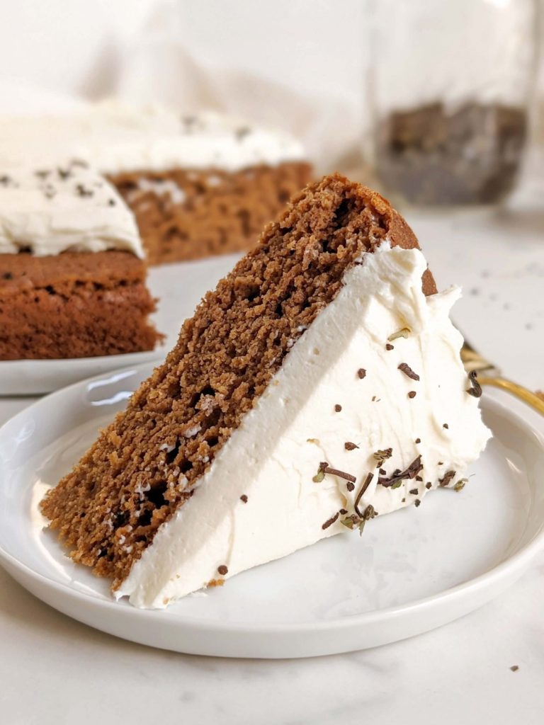Chai Protein Cake with Protein Cream Cheese Frosting - the perfect balance of chai spice and creaminess all in a delicious and healthy cake. A low fat, low sugar and high protein treat better than a chai tea latte!