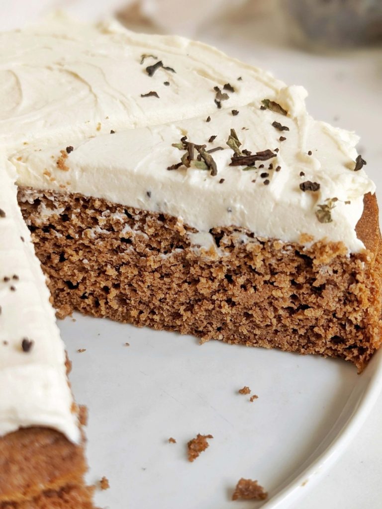 Chai Protein Cake with Protein Cream Cheese Frosting - the perfect balance of chai spice and creaminess all in a delicious and healthy cake. A low fat, low sugar and high protein treat better than a chai tea latte!