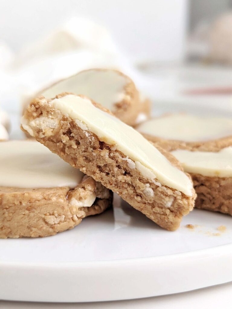Perfect High Protein Caramel Marshmallow Bars made with protein powder and peanut butter powder. Caramel Marshmallow Protein Bites are perfect for a healthy, low sugar and low fat snack or post workout treat.