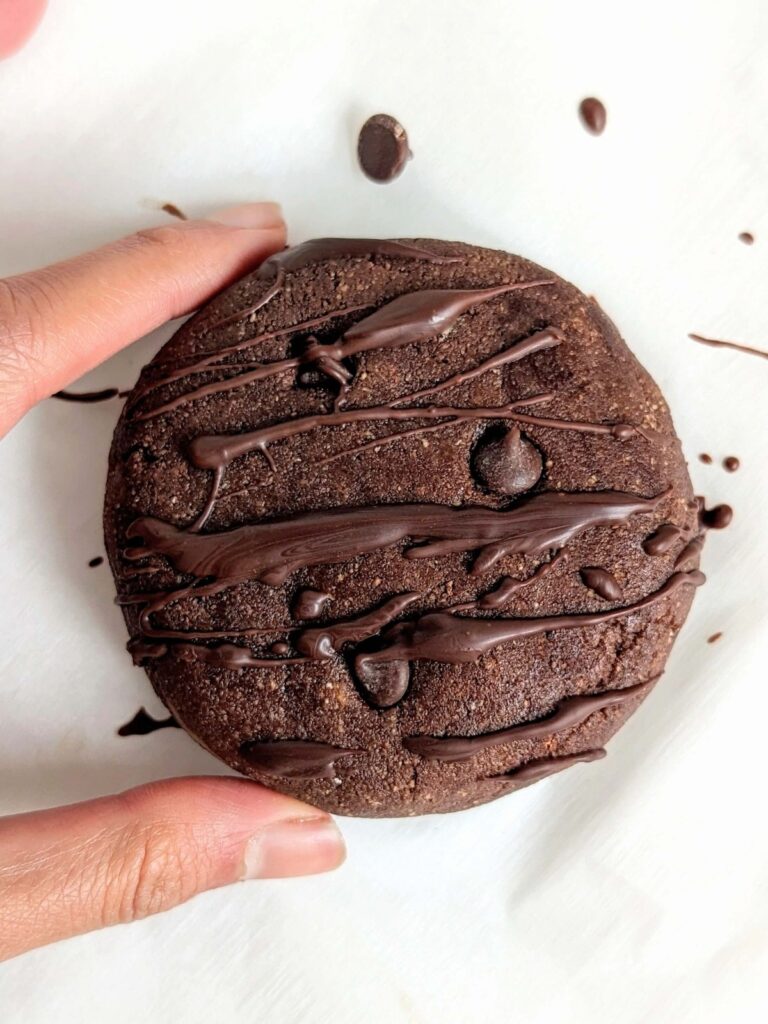 Giant No Bake Chocolate Protein Cookie is the perfect single serve dessert! Rich and chocolatey with 41g protein, low carb, low sugar and gluten free too.