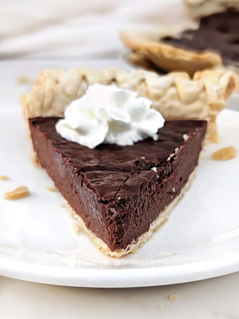 An indulgent Protein Chocolate Pie like no other! High protein, healthy and sugar free chocolate pie made with protein powder and cocoa powder - no chocolate or cream needed!