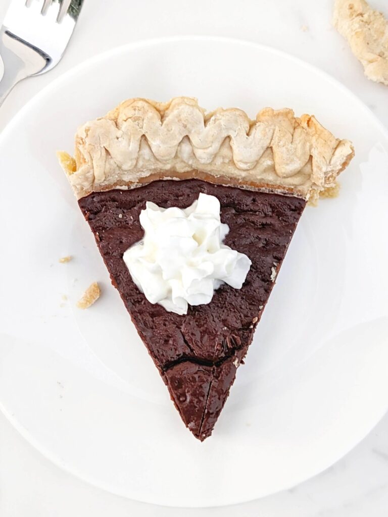 An indulgent Protein Chocolate Pie like no other! High protein, healthy and sugar free chocolate pie made with protein powder and cocoa powder - no chocolate or cream needed!