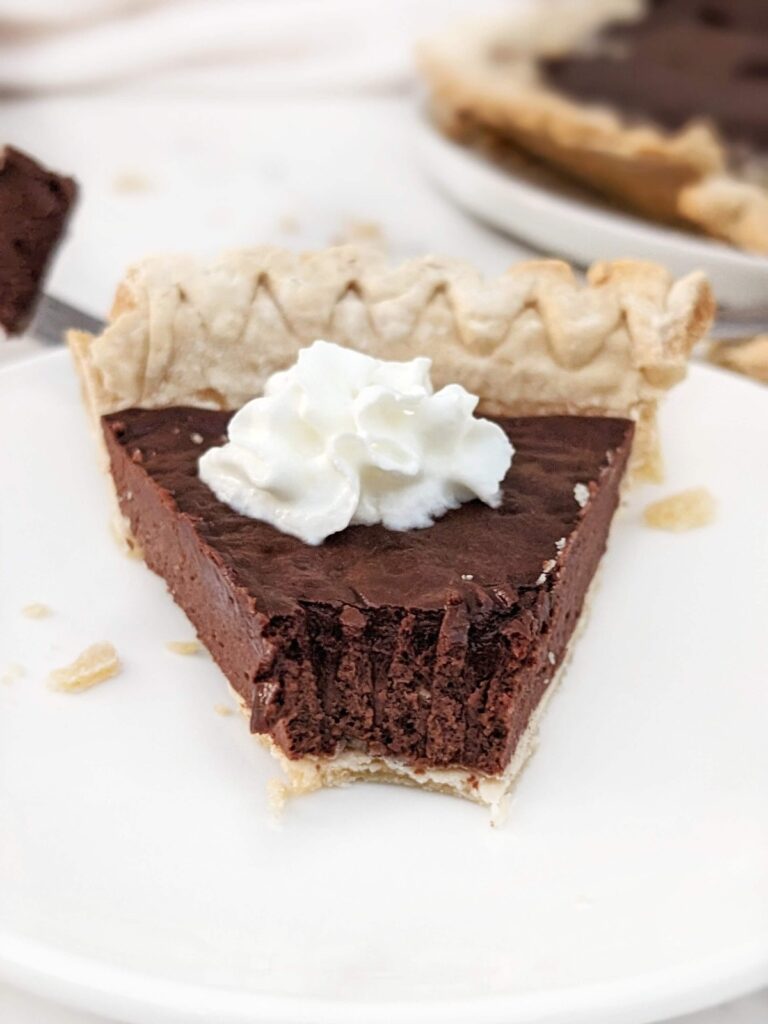 An indulgent Protein Chocolate Pie like no other! High protein, healthy and sugar free chocolate pie made with protein powder and cocoa powder - no chocolate or cream needed!
