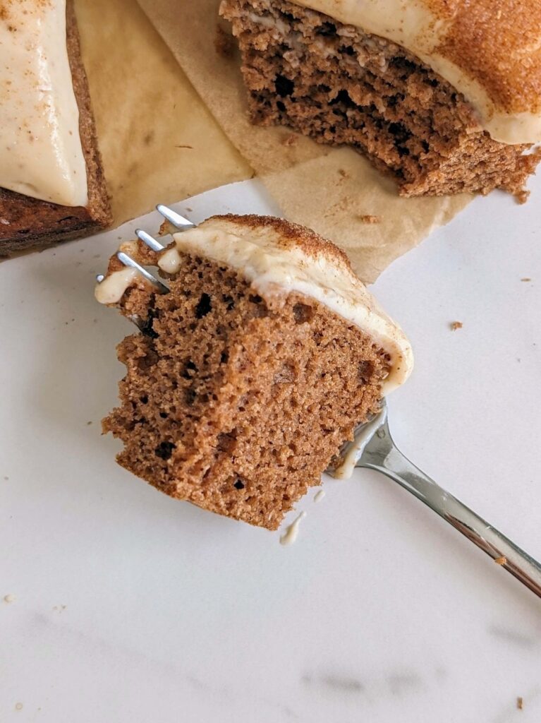 Soft and fluffy Snickerdoodle Protein Cake with a protein protein frosting and sugar-free cinnamon sugar topping - a major cookie upgrade. This protein powder snickerdoodle cake is a healthy, low fat and low calorie recipe perfect for breakfast, snack, dessert or post workout!