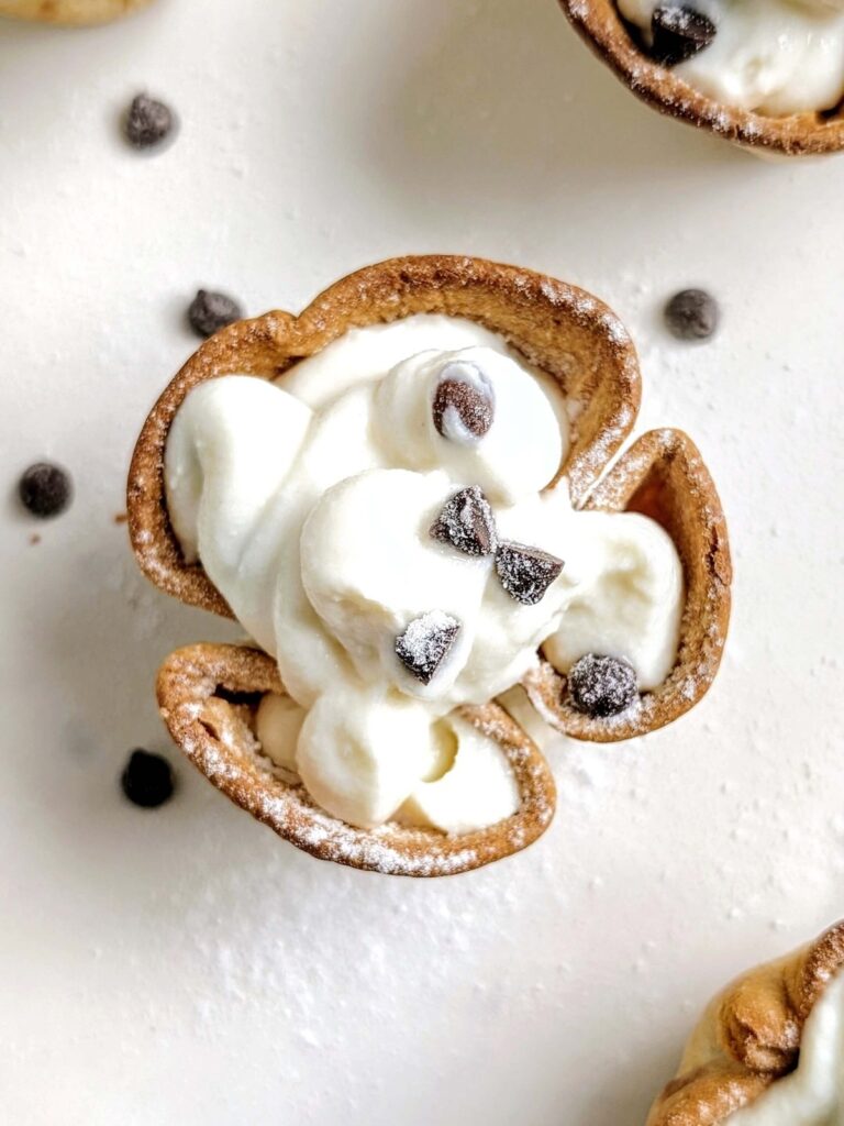 Easy and Healthy Cannoli Recipe with a high protein, sugar free filling in crispy tortilla cups. Protein Cannoli Cups are a baked and healthier alternative to the classic Italian dessert.