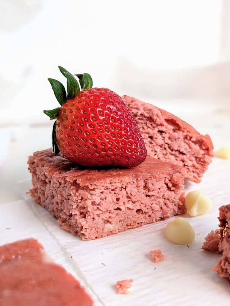 Mind blowing Healthy Strawberry Brownies made with fresh strawberries and protein powder - no cake mix or sugar needed! Protein strawberry brownies are low calorie, low fat, low carb, keto and added sugar free.