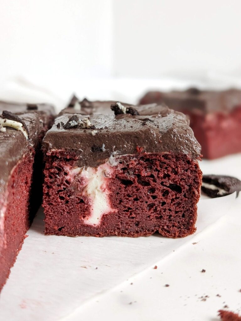Oreo Red Velvet Protein Cake is truly the best healthy indulgence for Valentine’s Day! A high protein, low fat, low sugar and low calorie mashup of Red Velvet, Cookies and Cream and Cake in one.