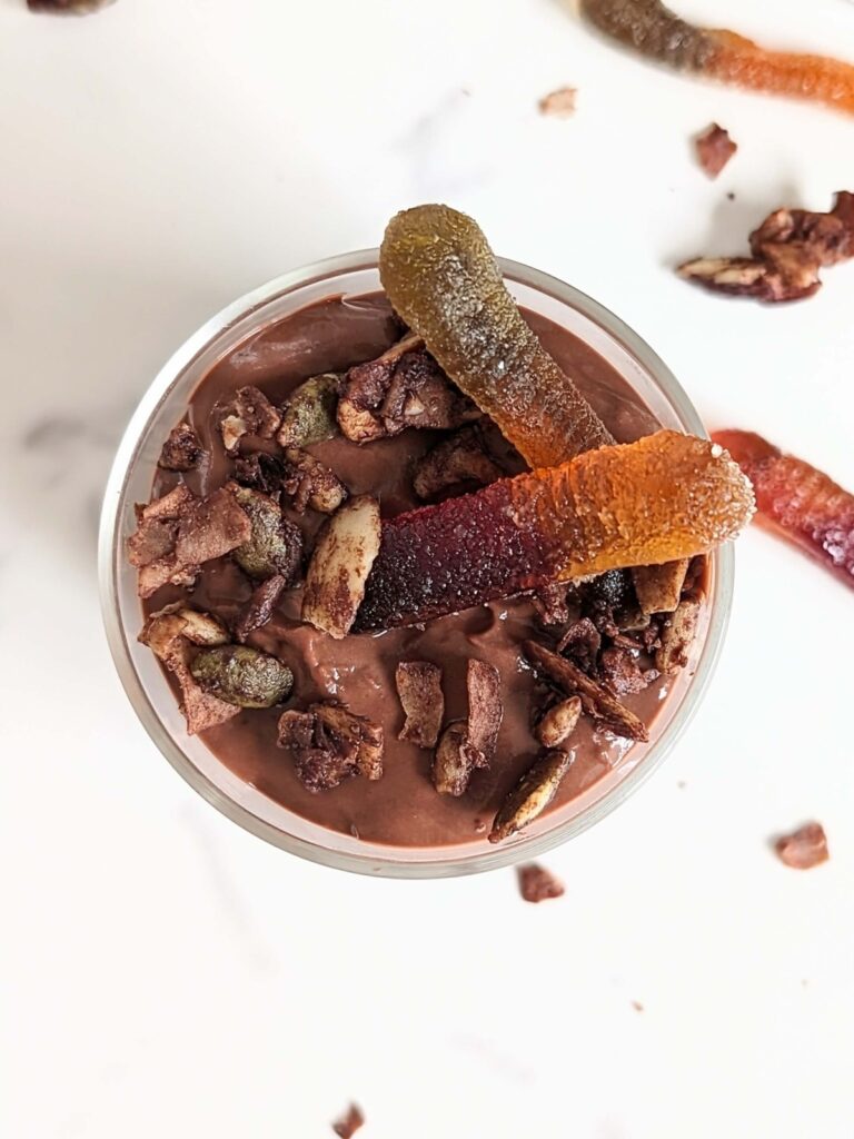 Easy Protein Dirt Pudding with a high protein, low fat and sugar free chocolate pudding and a no sugar chocolate granola. Use protein powder and sugar free Oreos and it’s the perfect healthy Easter treat.