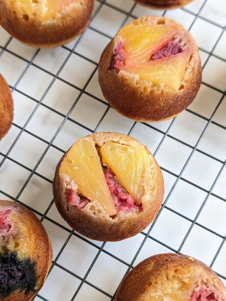 Amazing Healthy Pineapple Upside Down Cupcakes with a high protein pineapple cupcake and a sugar-free top! A delicious high protein, low fat, low calorie and low sugar cupcake recipe!