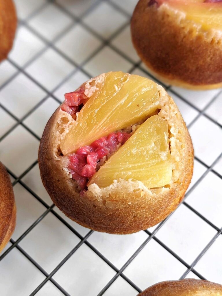 Amazing Healthy Pineapple Upside Down Cupcakes with a high protein pineapple cupcake and a sugar-free top! A delicious high protein, low fat, low calorie and low sugar cupcake recipe!