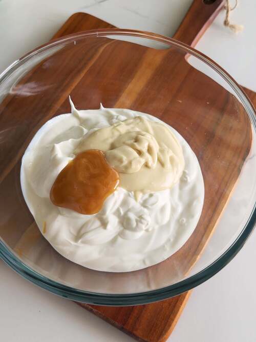 combine yogurt, protein mix and honey