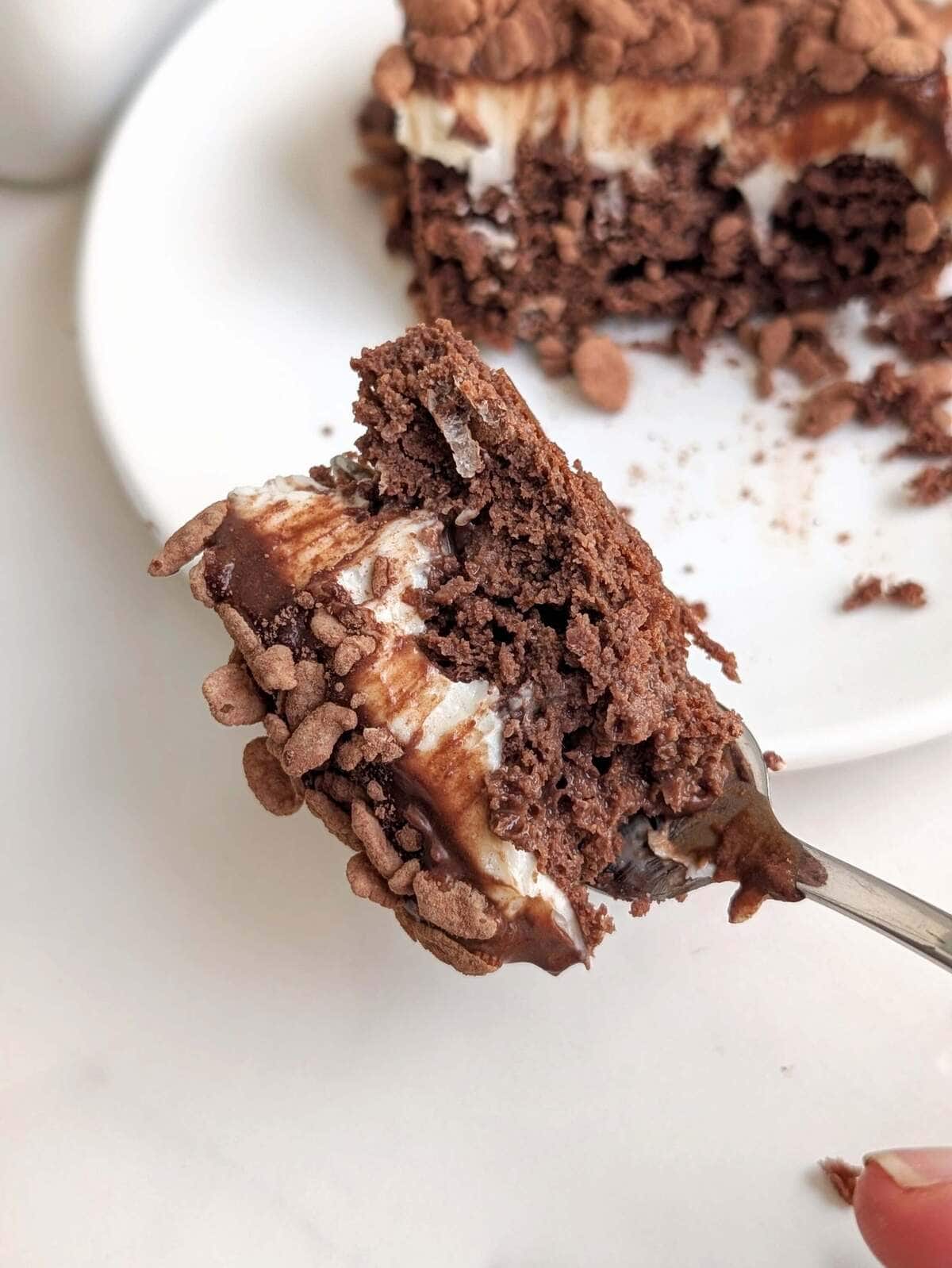 Meet your new obsession: The Best Chocolate Crunch Cake (Lazy Cat Cake) Recipe! This healthy version of the viral Instagram & TikTok recipe is high protein, low fat, lower calorie and sugar free as well!