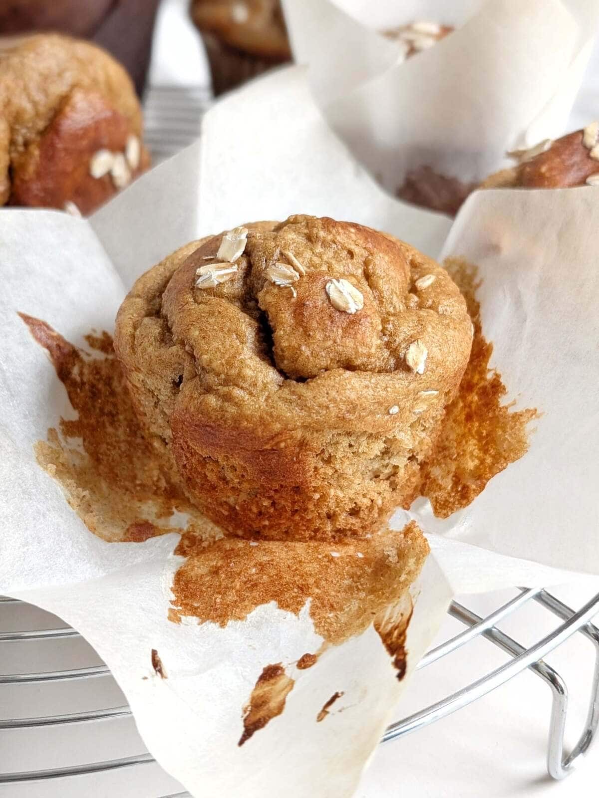 These Banana Protein Muffins without Protein Powder are packed with protein from Greek yogurt, protein oats and peanut butter powder. These banana oat high protein muffins are perfect for breakfast, a snack, or even a healthier dessert.