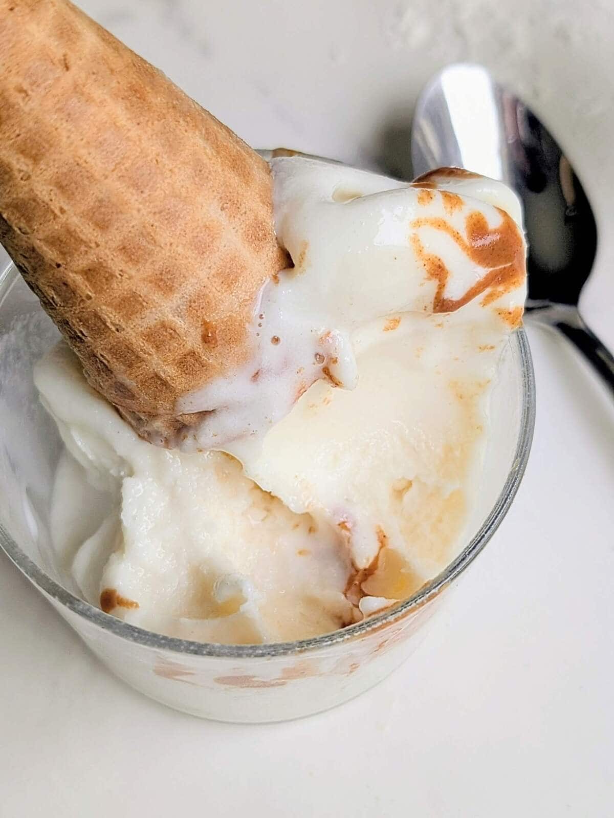 This low-calorie Ninja Creami Vanilla Protein Ice Cream is packed with 40g protein and has no sugar! The perfect recipe for late-night ice cream cravings and the best base for any mix-ins!