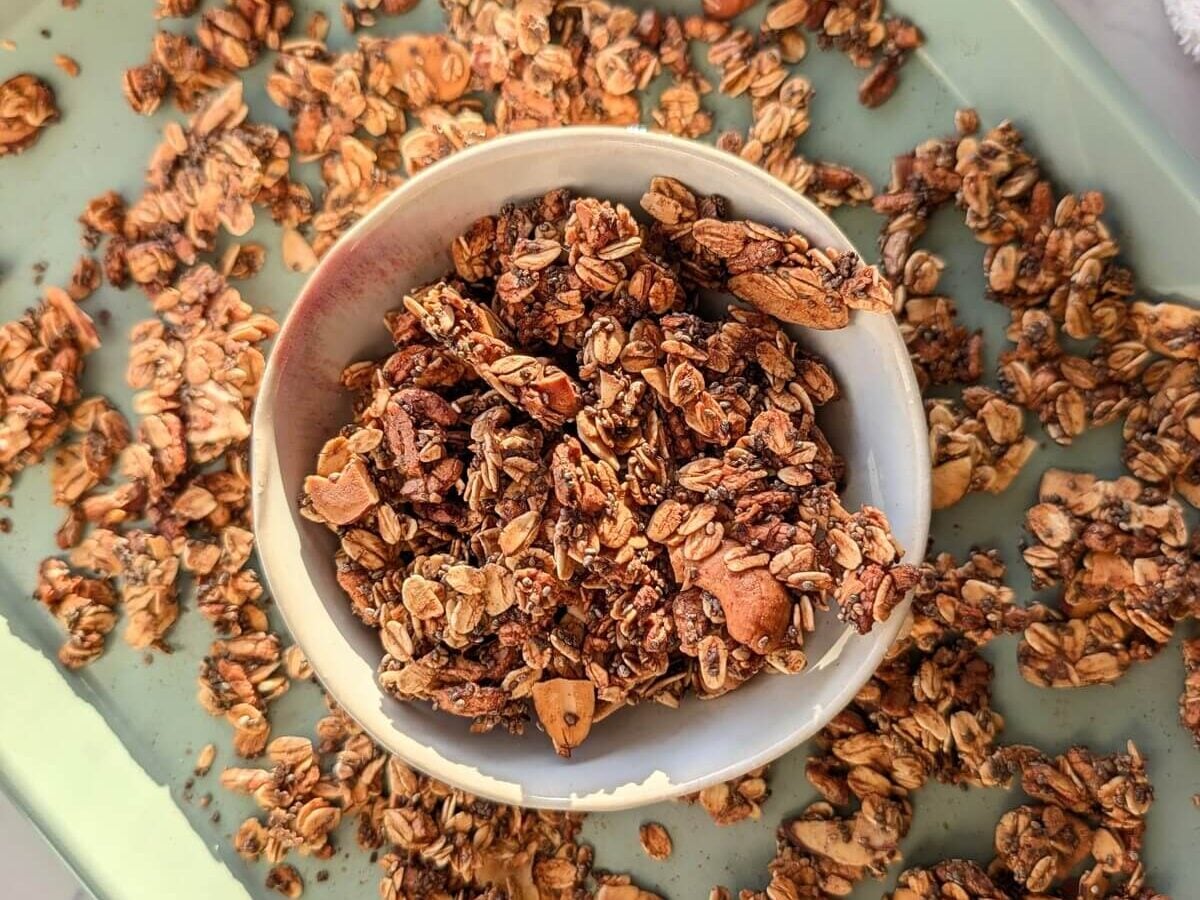 The ultimate no-oil but still crunchy Egg White Granola recipe! A low-fat, low-sugar, and high-volume cereal hack made with egg whites for huge, satisfying clusters.