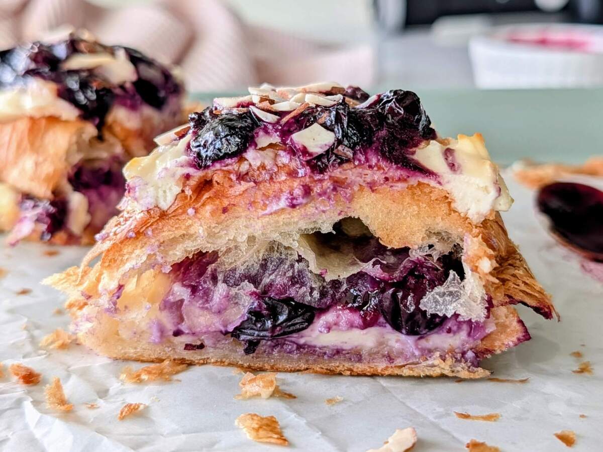 Healthy blueberry cheesecake croissant - An easy, high protein, lower calorie viral Costco copycat recipe with protein powder, Greek Yogurt and cottage cheese.