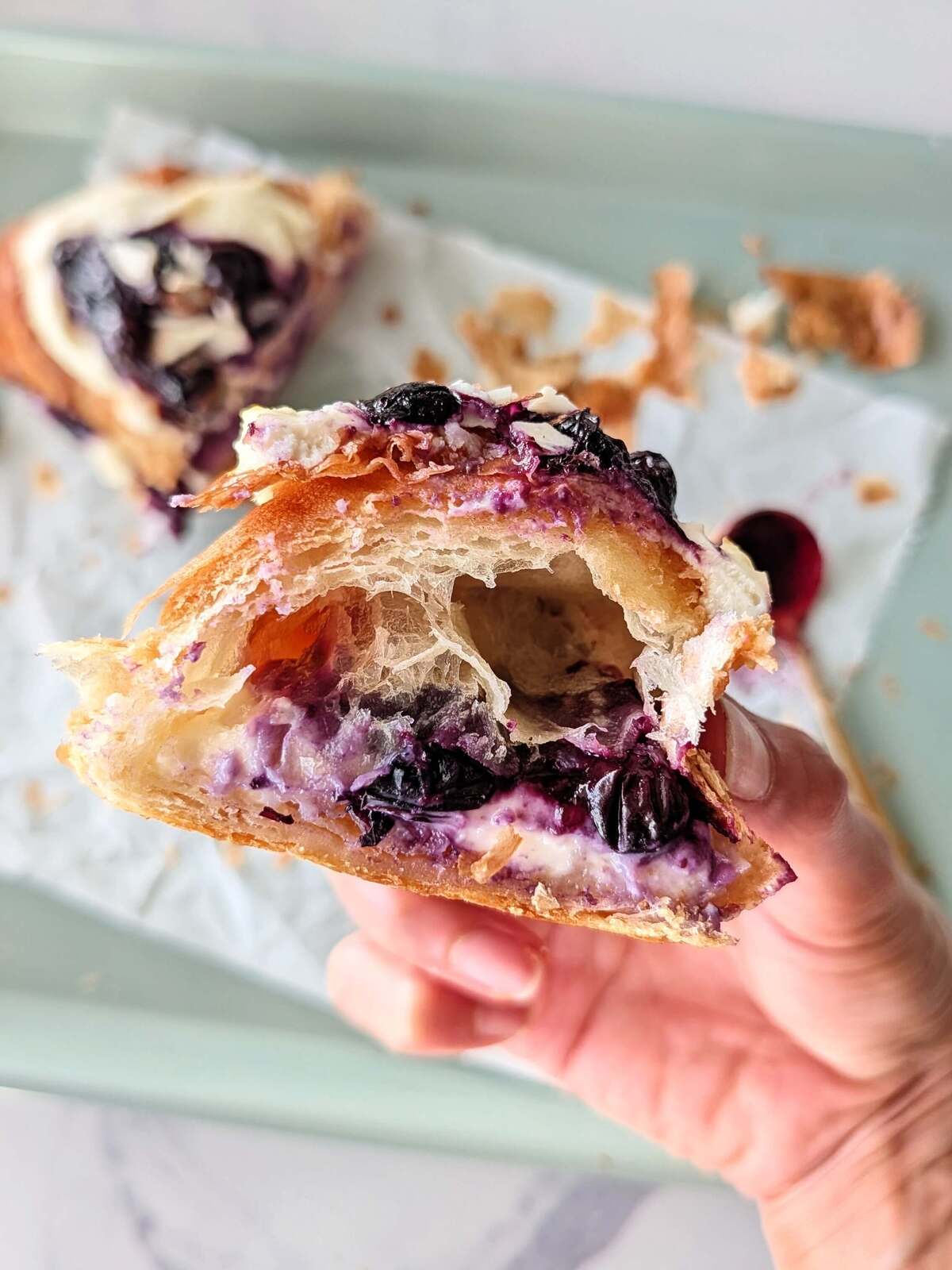 Healthy blueberry cheesecake croissant - An easy, high protein, lower calorie viral Costco copycat recipe with protein powder, Greek Yogurt and cottage cheese.