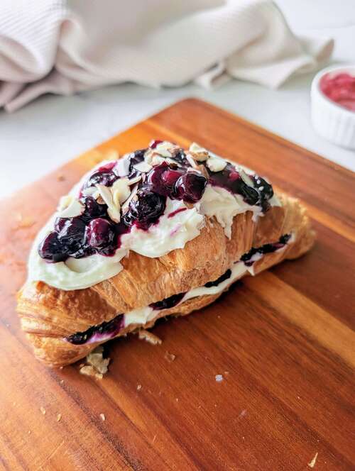 Healthy blueberry cheesecake croissant - An easy, high protein, lower calorie viral Costco copycat recipe with protein powder, Greek Yogurt and cottage cheese.