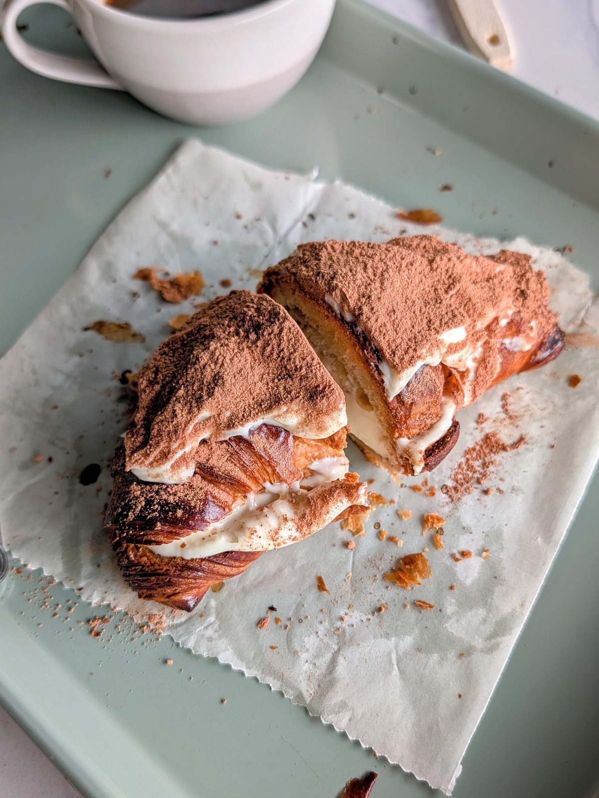 This healthy tiramisu croissant recipe is a high protein bakery hack! This easy stuffed croissant is lower calorie, low sugar and makes an unbelievable breakfast.