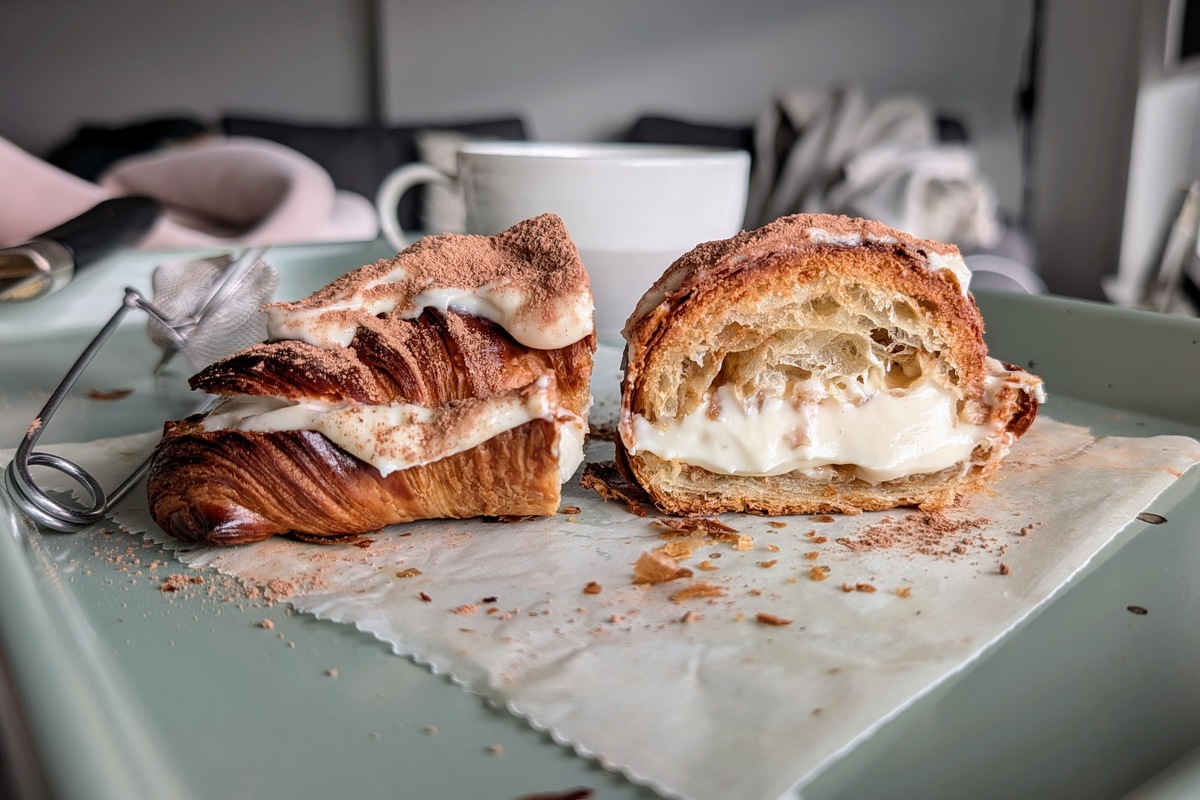 This healthy tiramisu croissant recipe is a high protein bakery hack! This easy stuffed croissant is lower calorie, low sugar and makes an unbelievable breakfast.