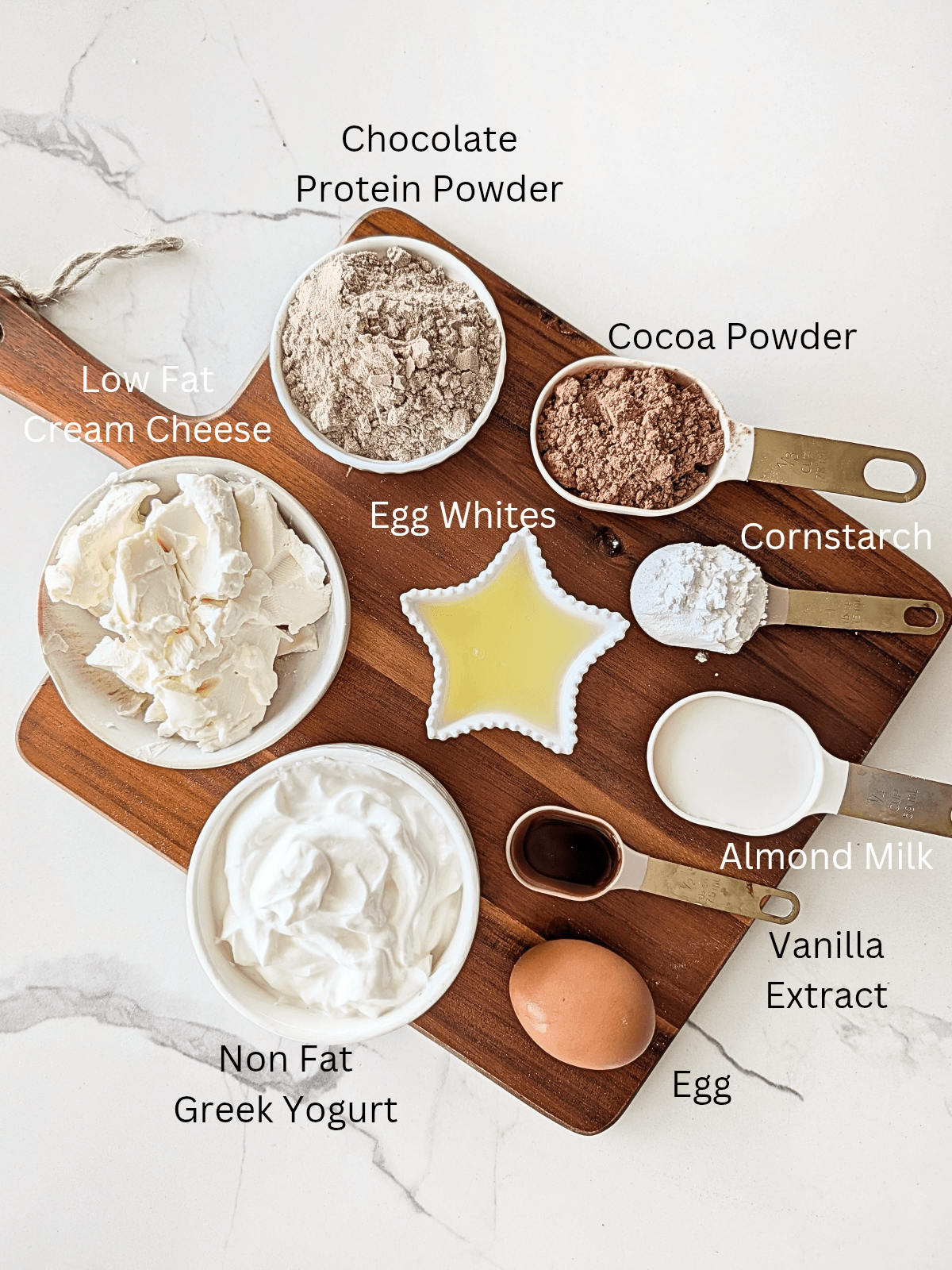 Ingredients for the best high protein chocolate cheesecake recipe!