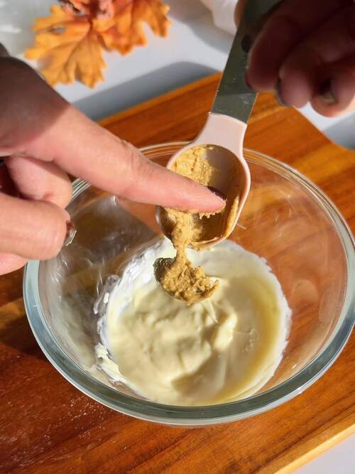 melt chocolate chips; add pb