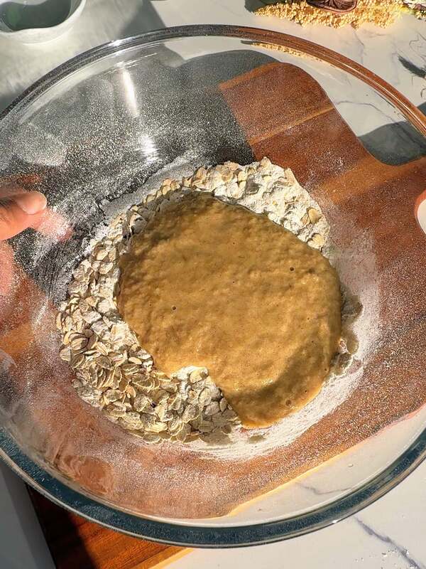 pour wet mix into dry