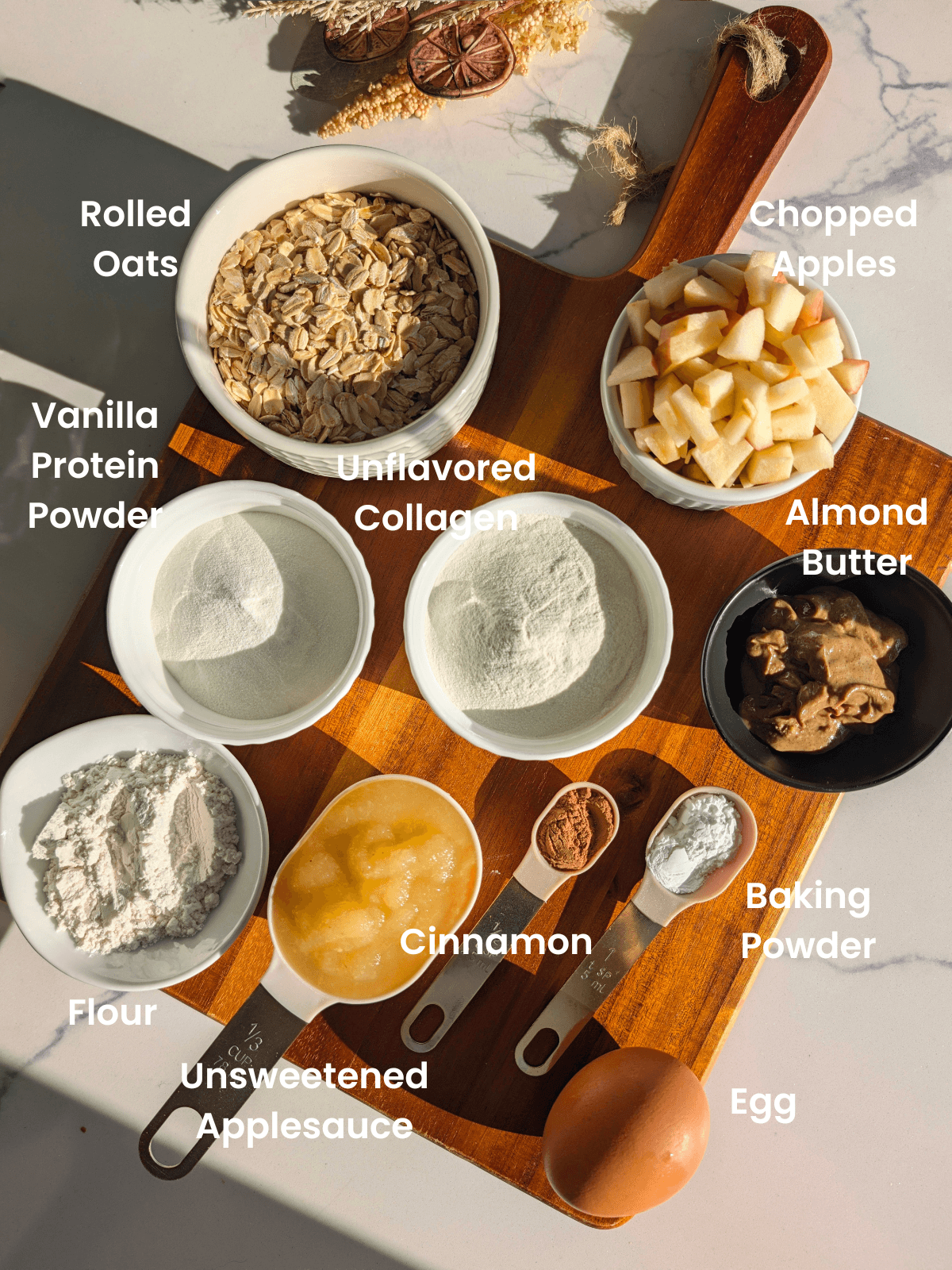 Ingredients for high protein apple oatmeal cookies