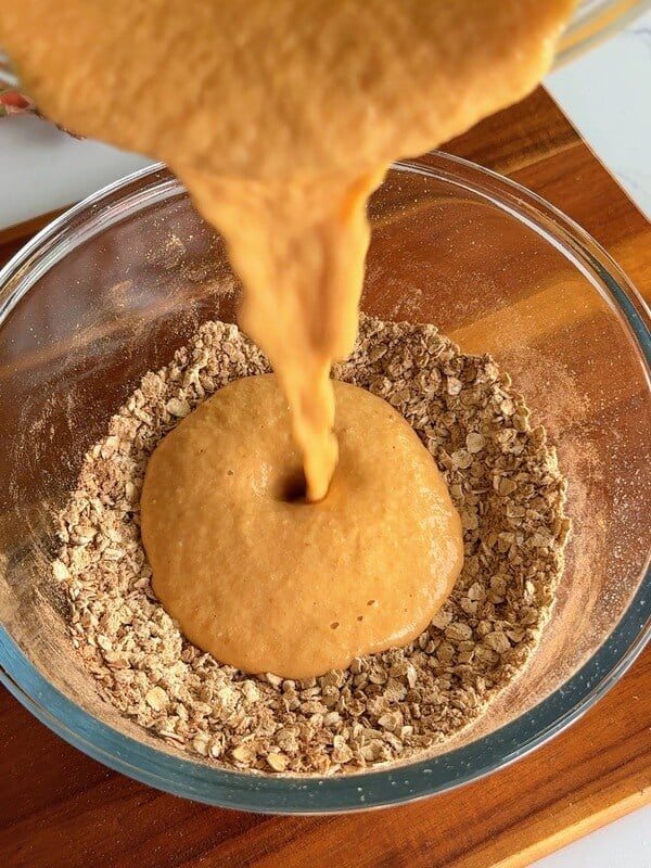 pour wet mix into dry